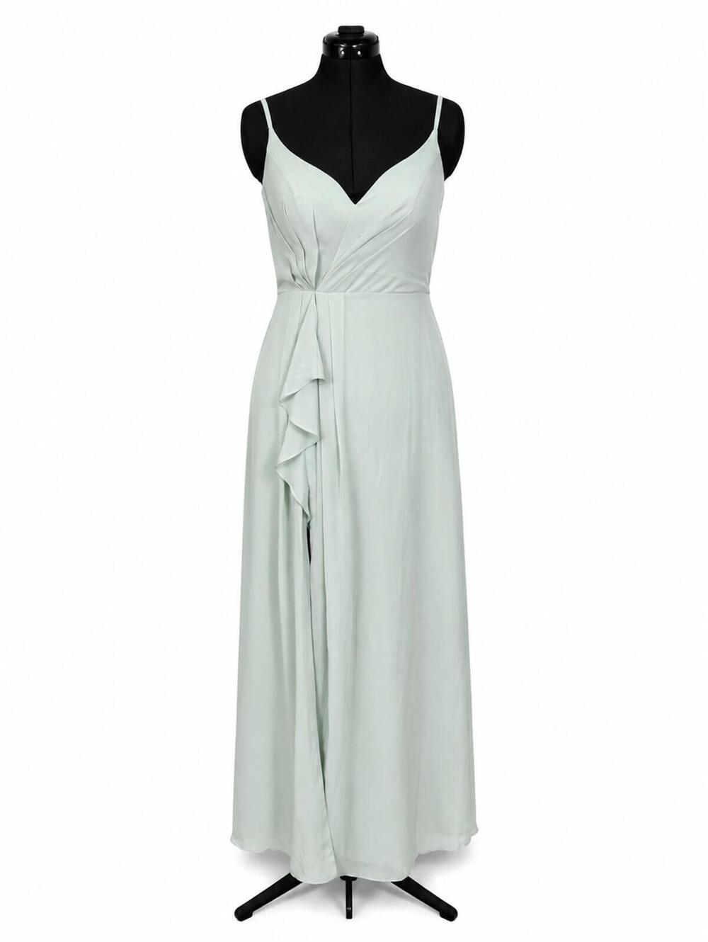 Azazie Kyedae Agave Chiffon A-Line Pleated V-Neck Bridesmaids Dress (Size 10)